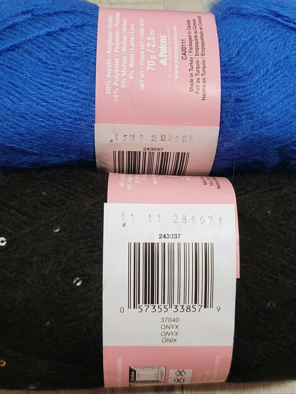 9 Skeins Patrons Lace Sequin Yarn Aquamarine Amethyst Onyx Sapphire 1.45 lb Lot